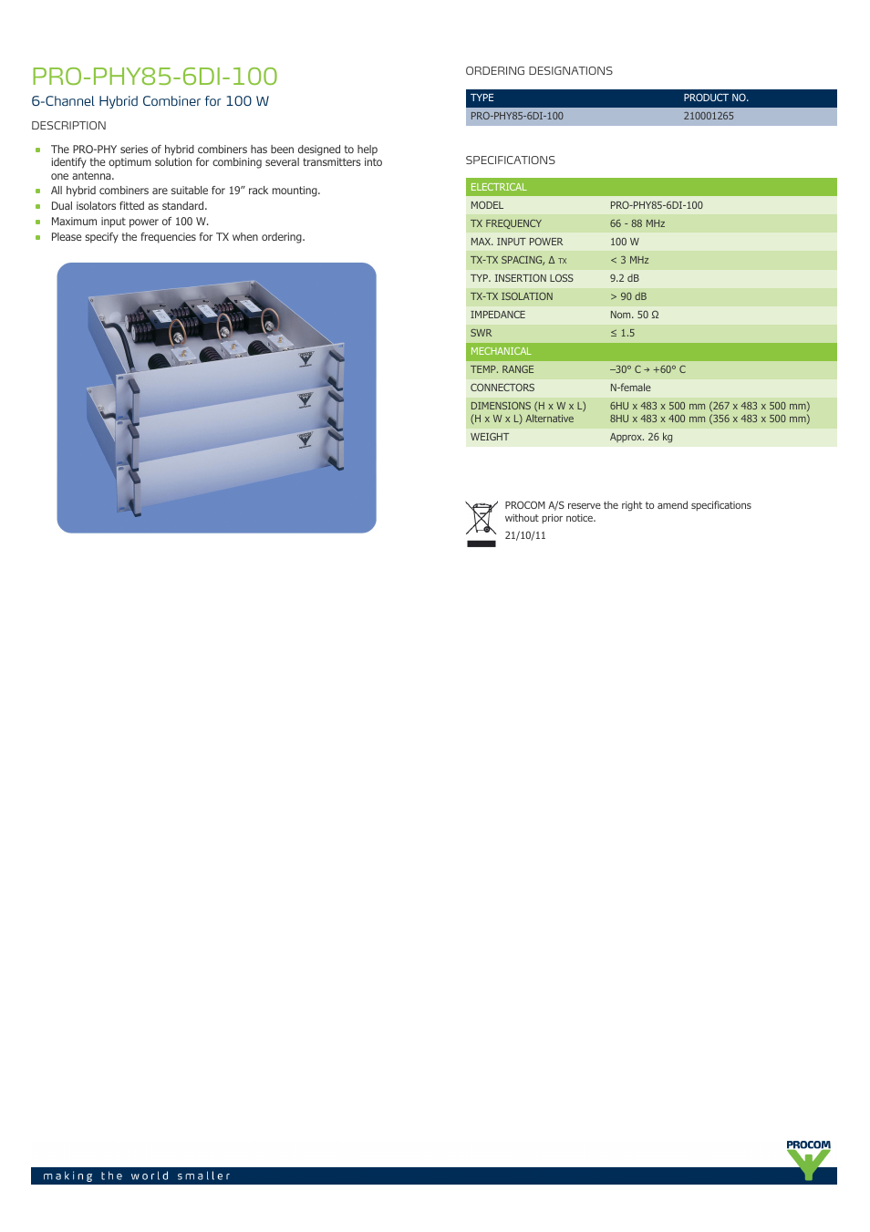 Procom PRO-phy85-6di-100 User Manual | 1 page