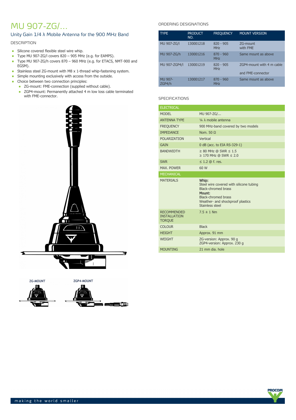 Procom MU 907-zg-... User Manual | 2 pages
