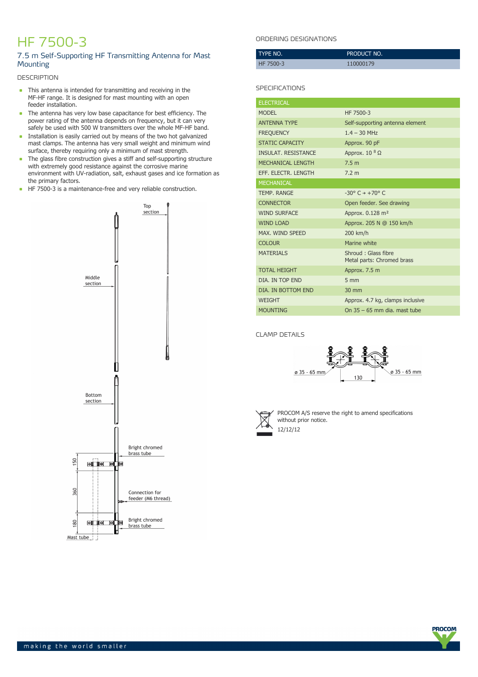 Procom HF 7500-3 User Manual | 1 page