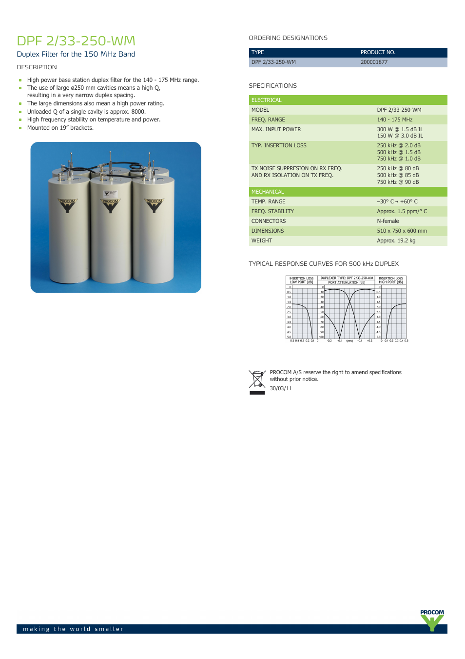 Procom DPF 2-33-250-wm User Manual | 1 page