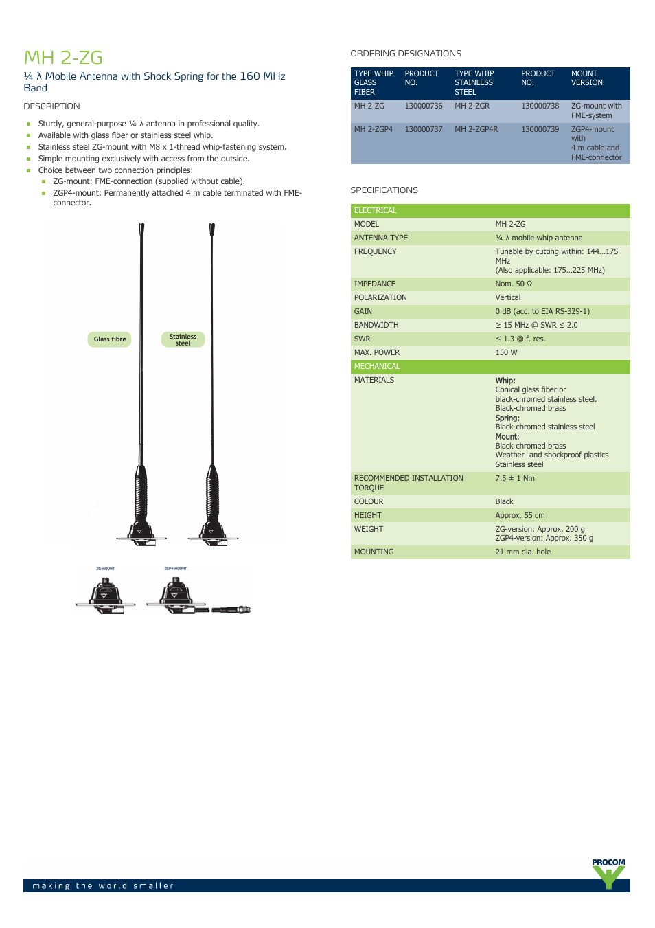 Procom MH 2-ZG User Manual | 2 pages