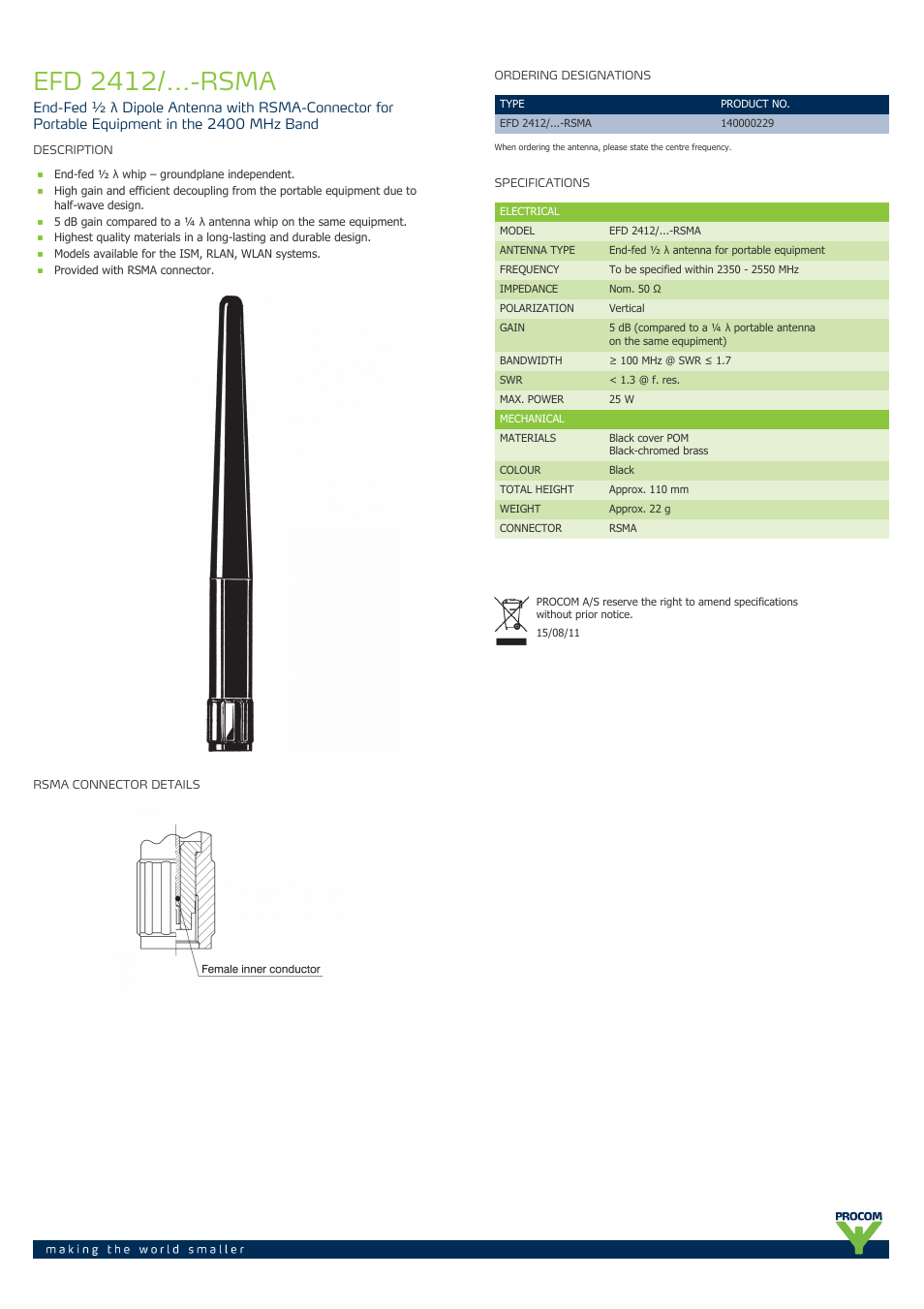 Procom EFD 2412-...-rsma User Manual | 1 page