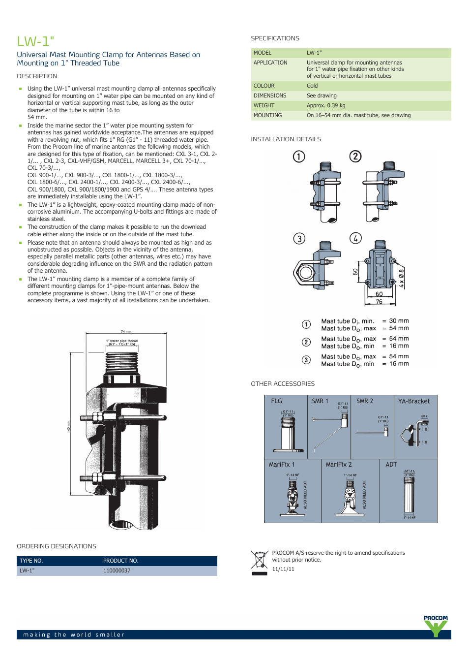 Procom LW-1” User Manual | 1 page