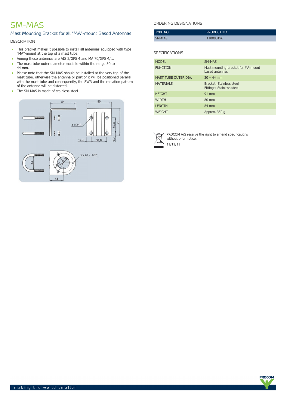 Procom SM-MAS User Manual | 1 page