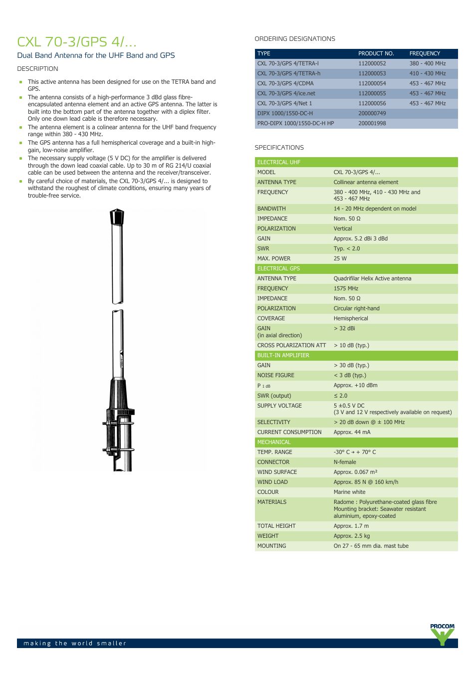 Procom CXL 70-3-GPS 4-... User Manual | 3 pages