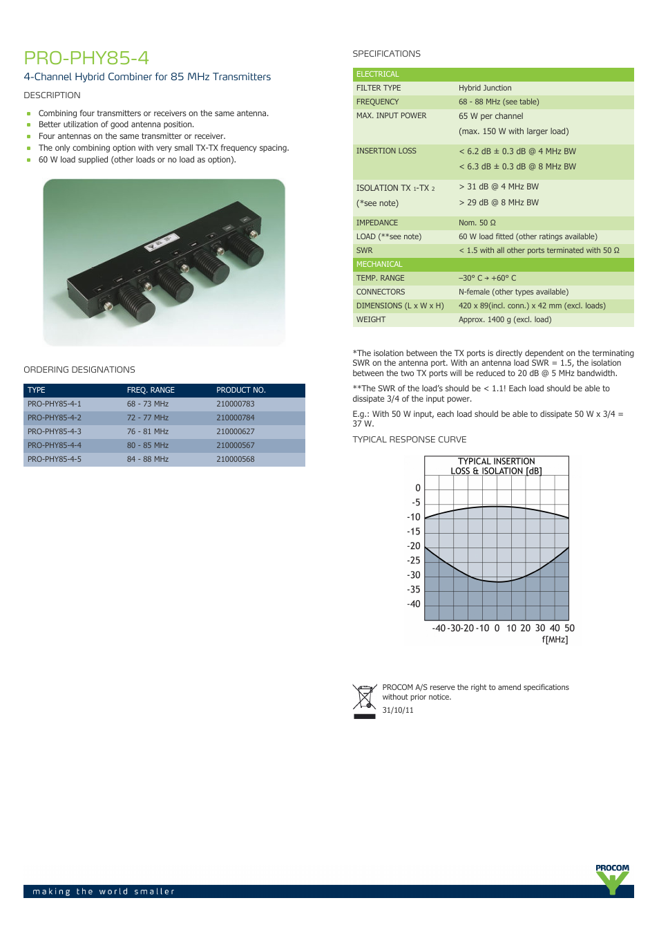 Procom PRO-phy85-4 User Manual | 1 page