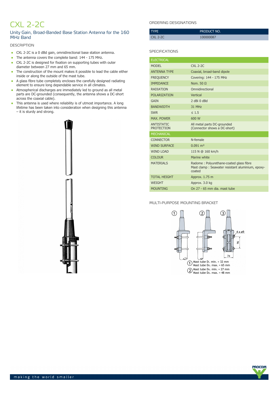 Procom CXL 2-2C User Manual | 2 pages
