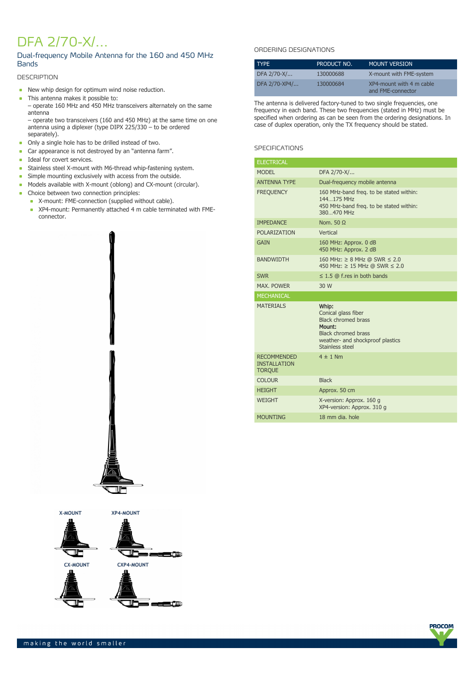 Procom DFA 2-70-X-... User Manual | 2 pages