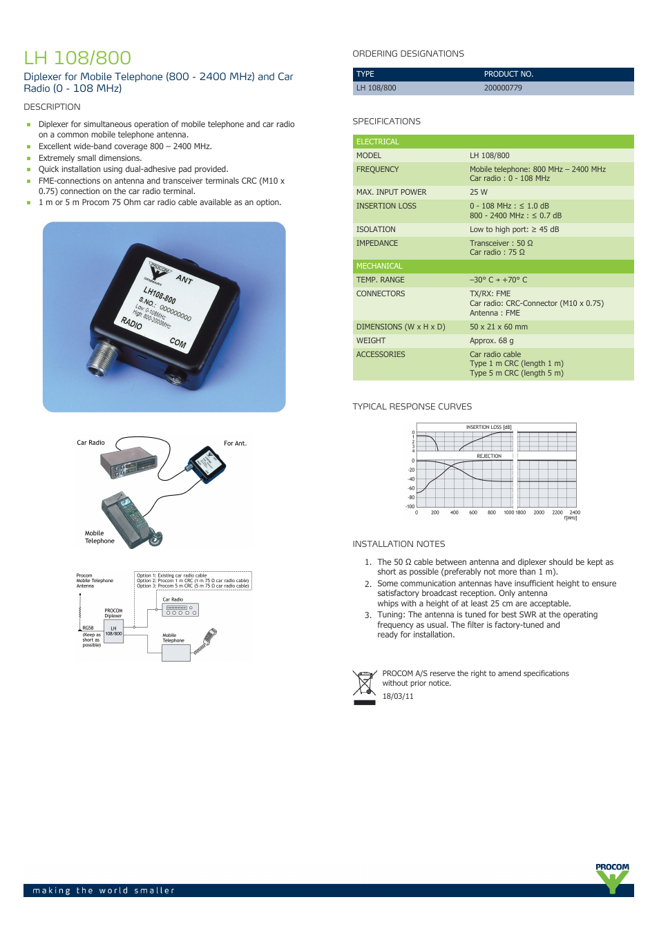 Procom LH 108-800 User Manual | 1 page