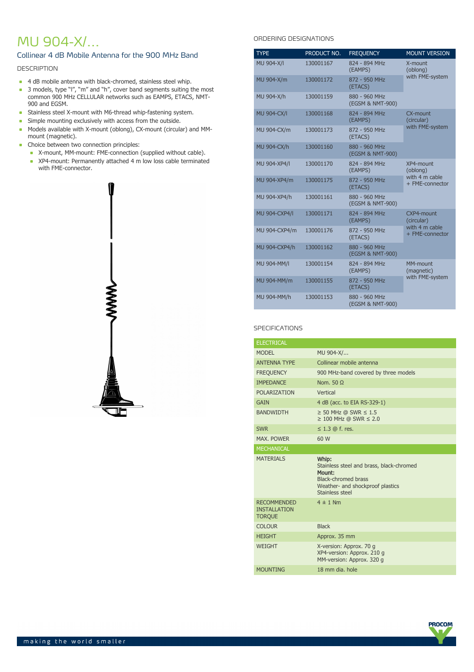 Procom MU 904-x-... User Manual | 2 pages