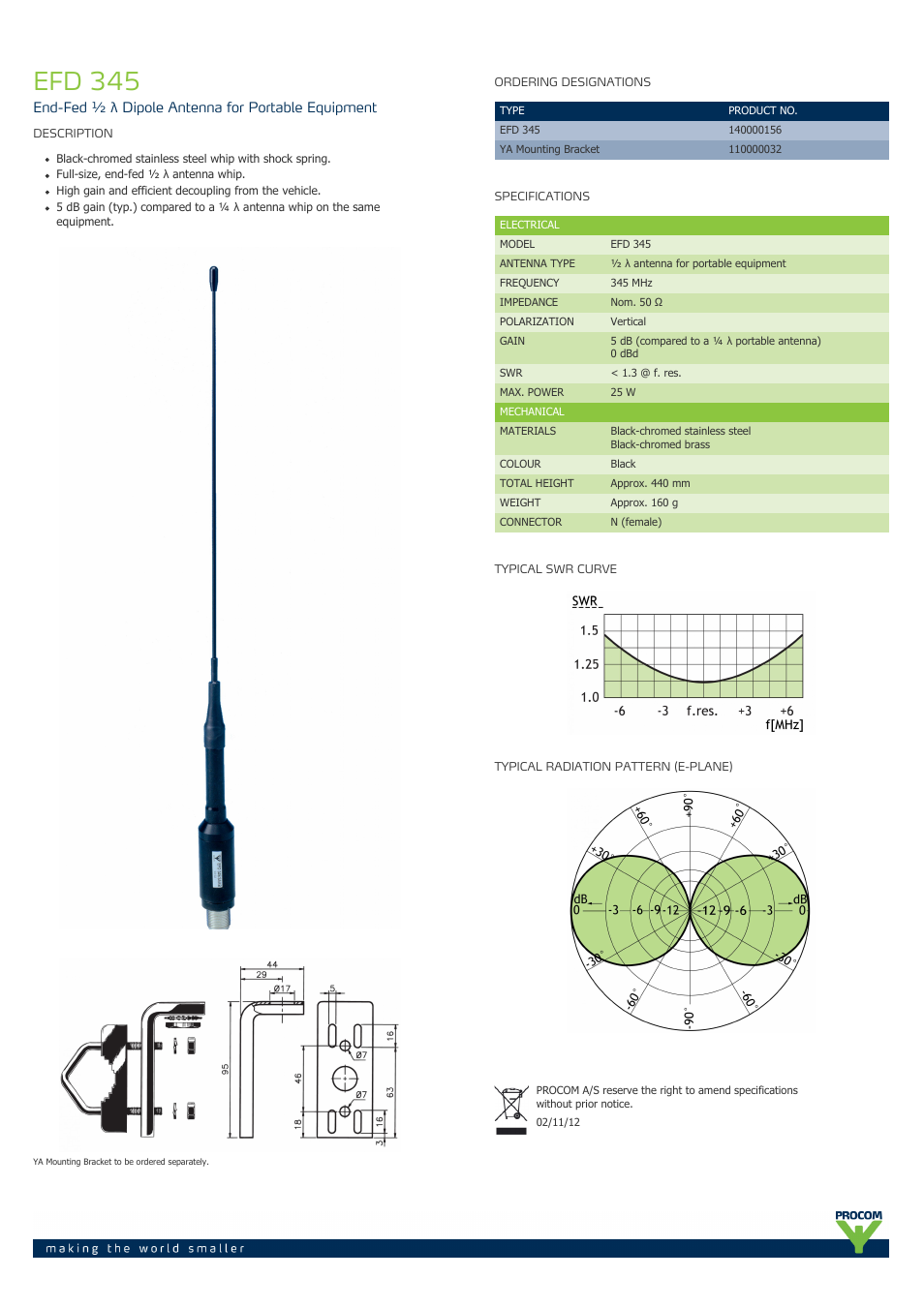 Procom EFD 345 User Manual | 1 page