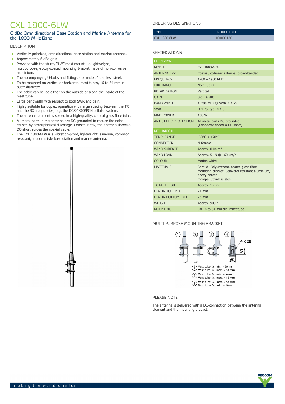 Procom CXL 1800-6lw User Manual | 2 pages