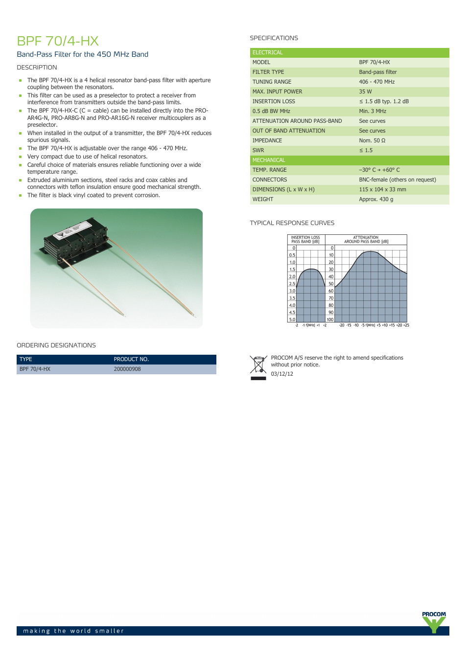 Procom BPF 70-4-hx User Manual | 1 page