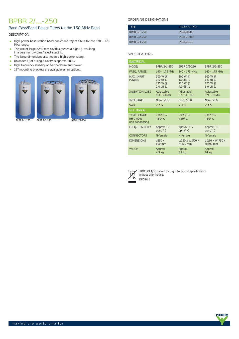 Procom BPBR 2-...-250 User Manual | 1 page