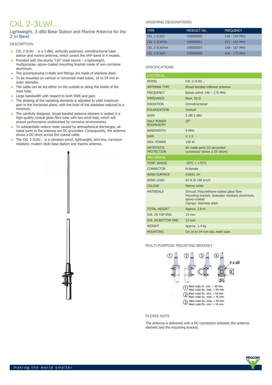 Procom CXL 2-3LW-... User Manual | 2 pages