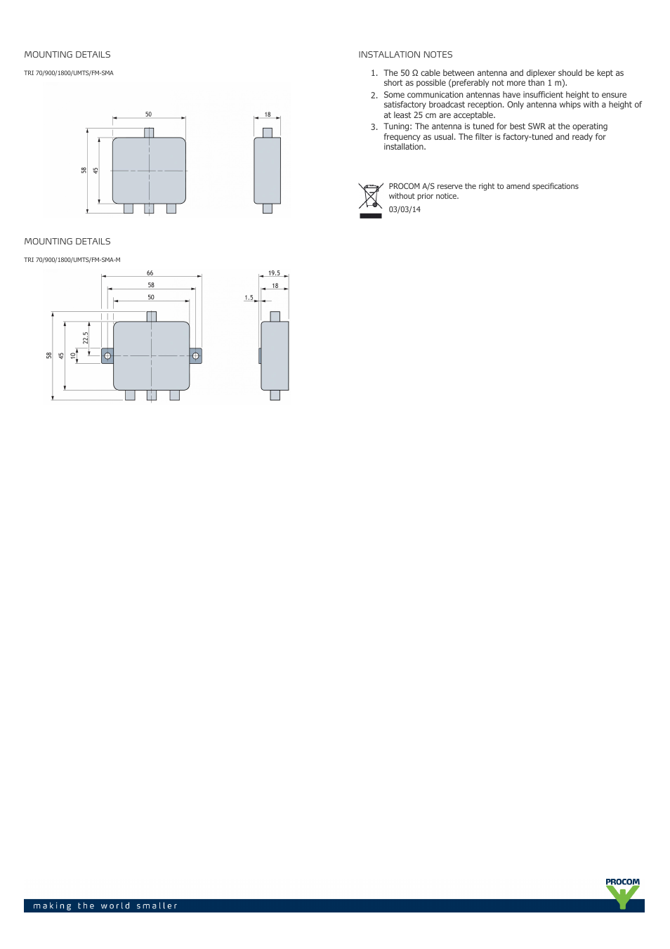 Procom TRI 70-900-1800-umts-fm-sma User Manual | Page 2 / 2