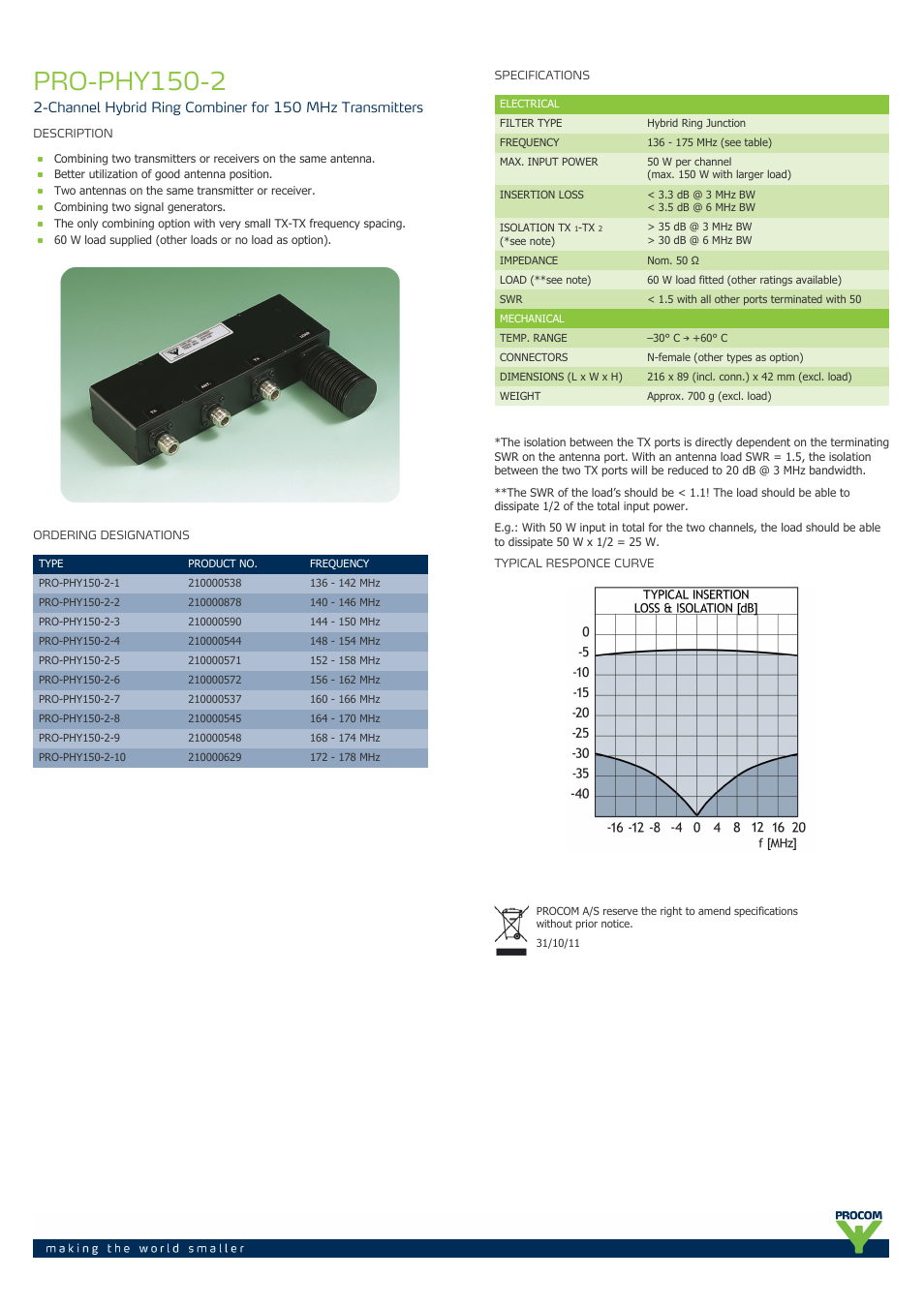 Procom PRO-phy150-2 User Manual | 1 page