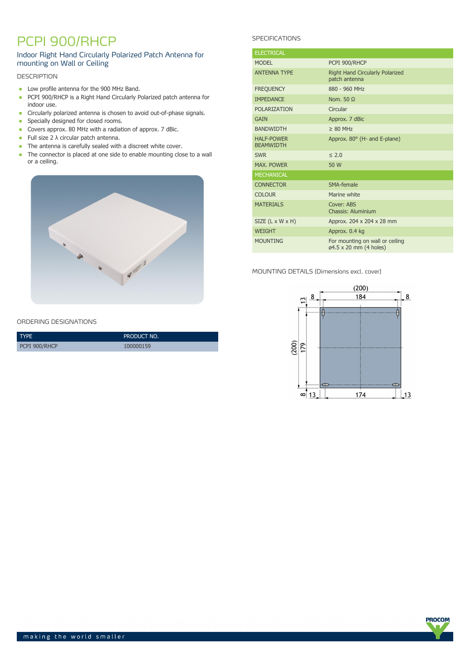Procom PCPI 900-RHCP User Manual | 2 pages