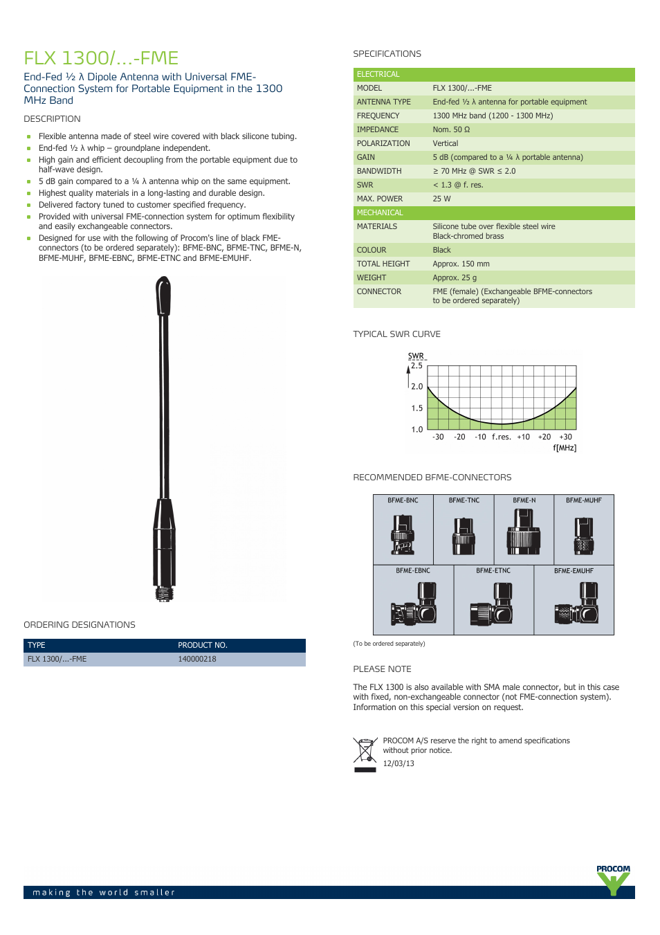 Procom FLX 1300-...-fme User Manual | 1 page