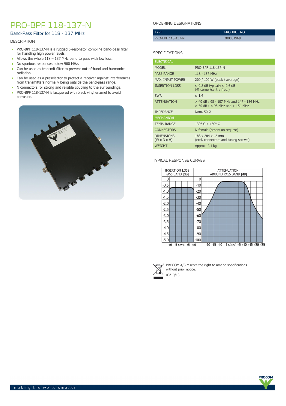 Procom PRO-BPF 118-137-n User Manual | 1 page