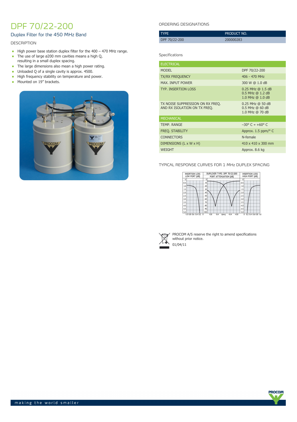 Procom DPF 70-22-200 User Manual | 1 page