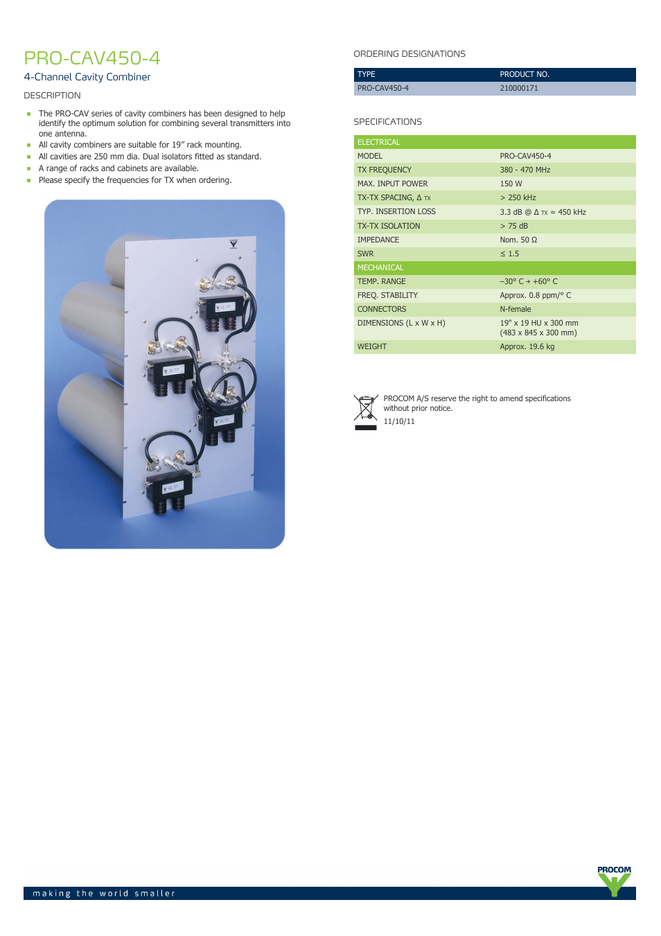 Procom PRO-cav450-4 User Manual | 1 page