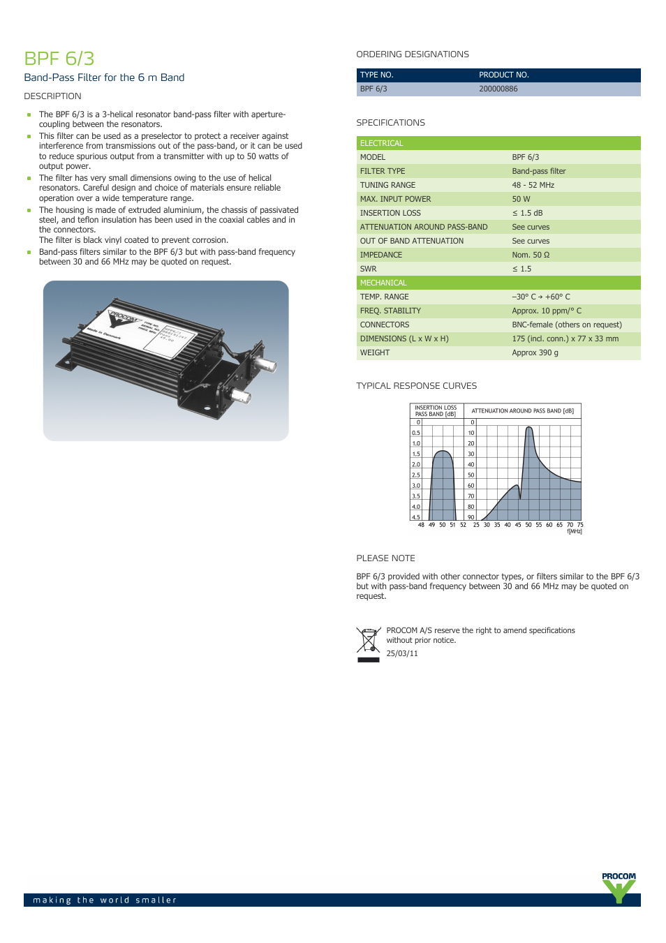 Procom BPF 6-3 User Manual | 1 page