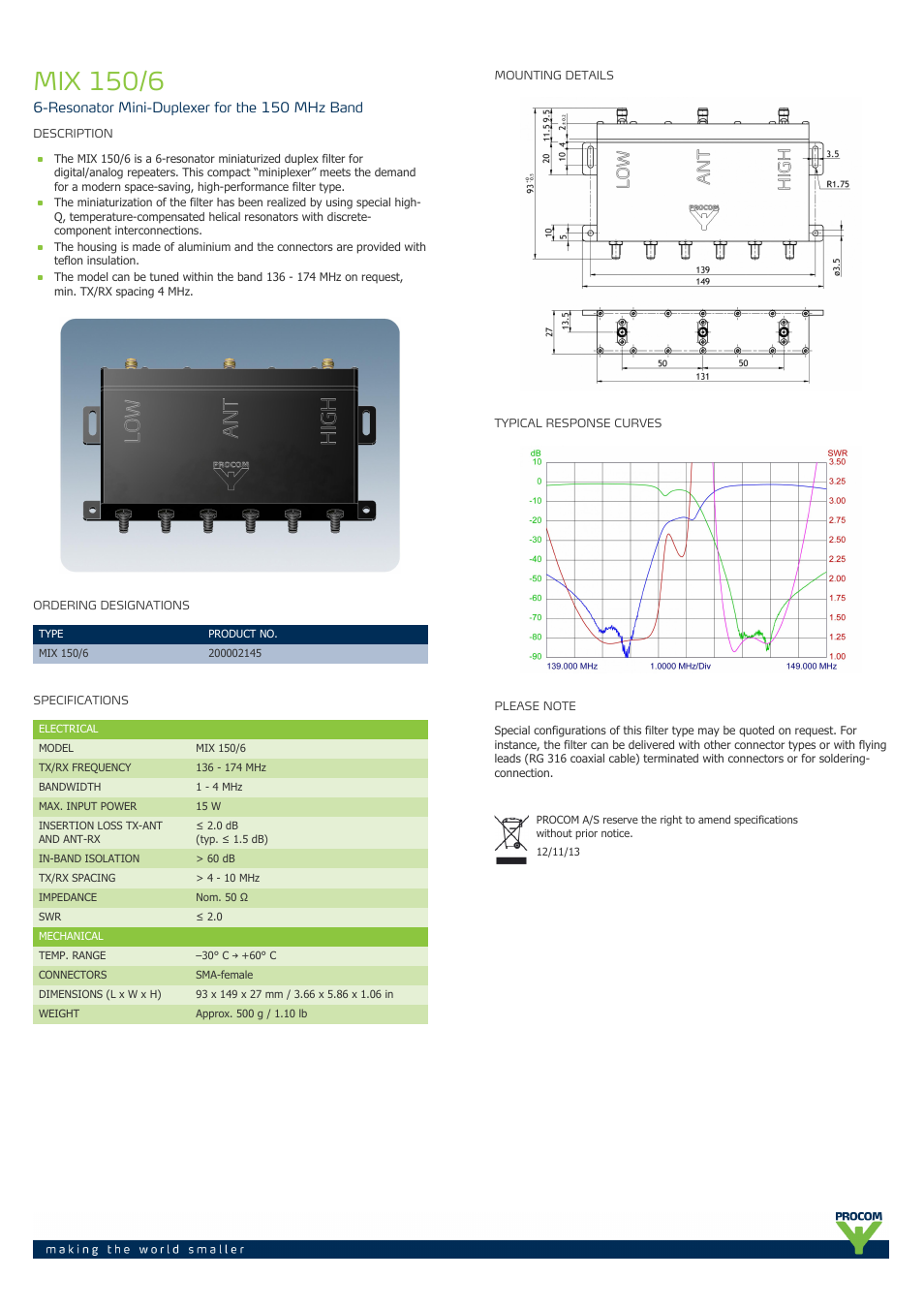 Procom MIX-150-6 User Manual | 1 page