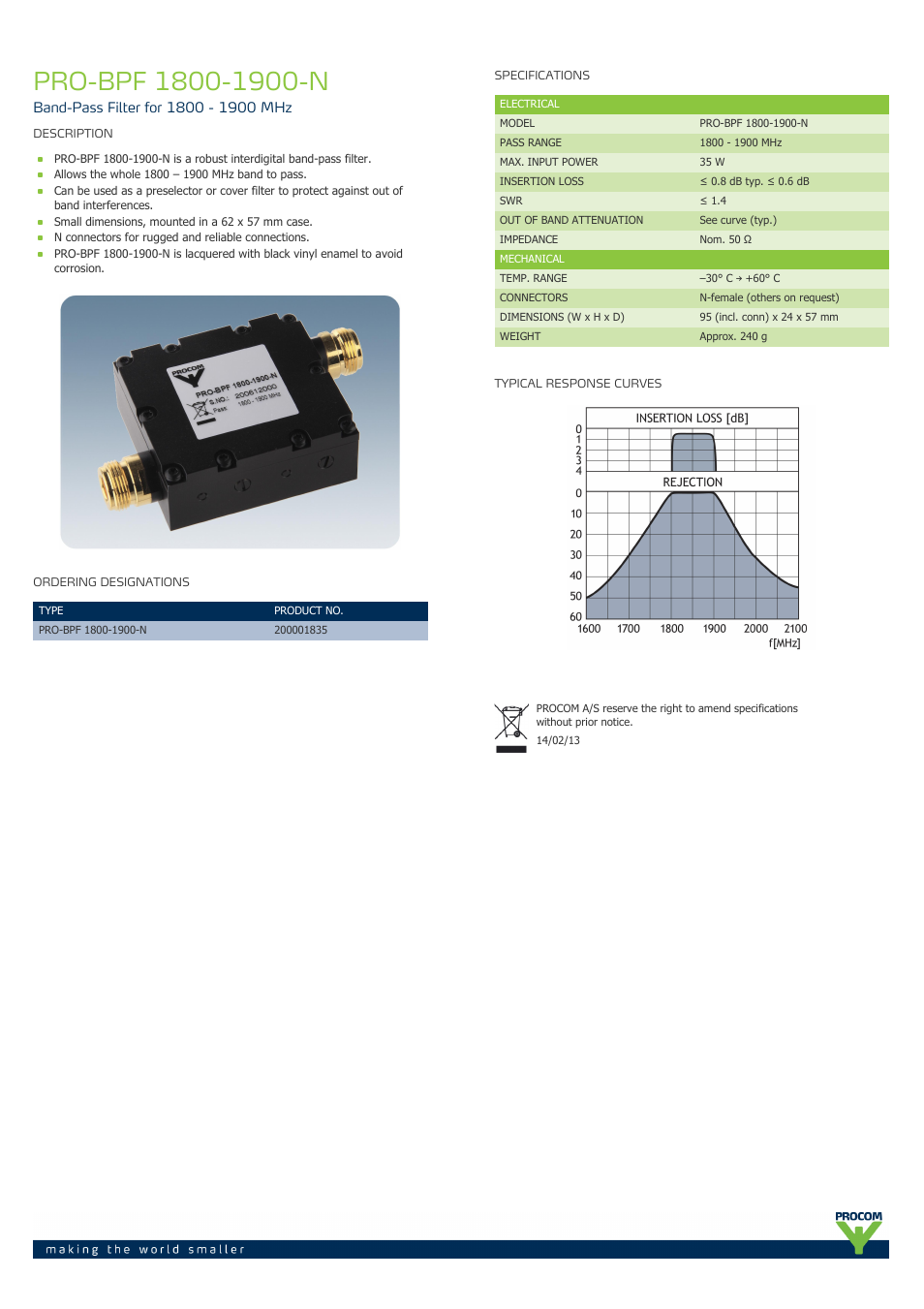 Procom PRO-BPF 1800-1900-n User Manual | 1 page