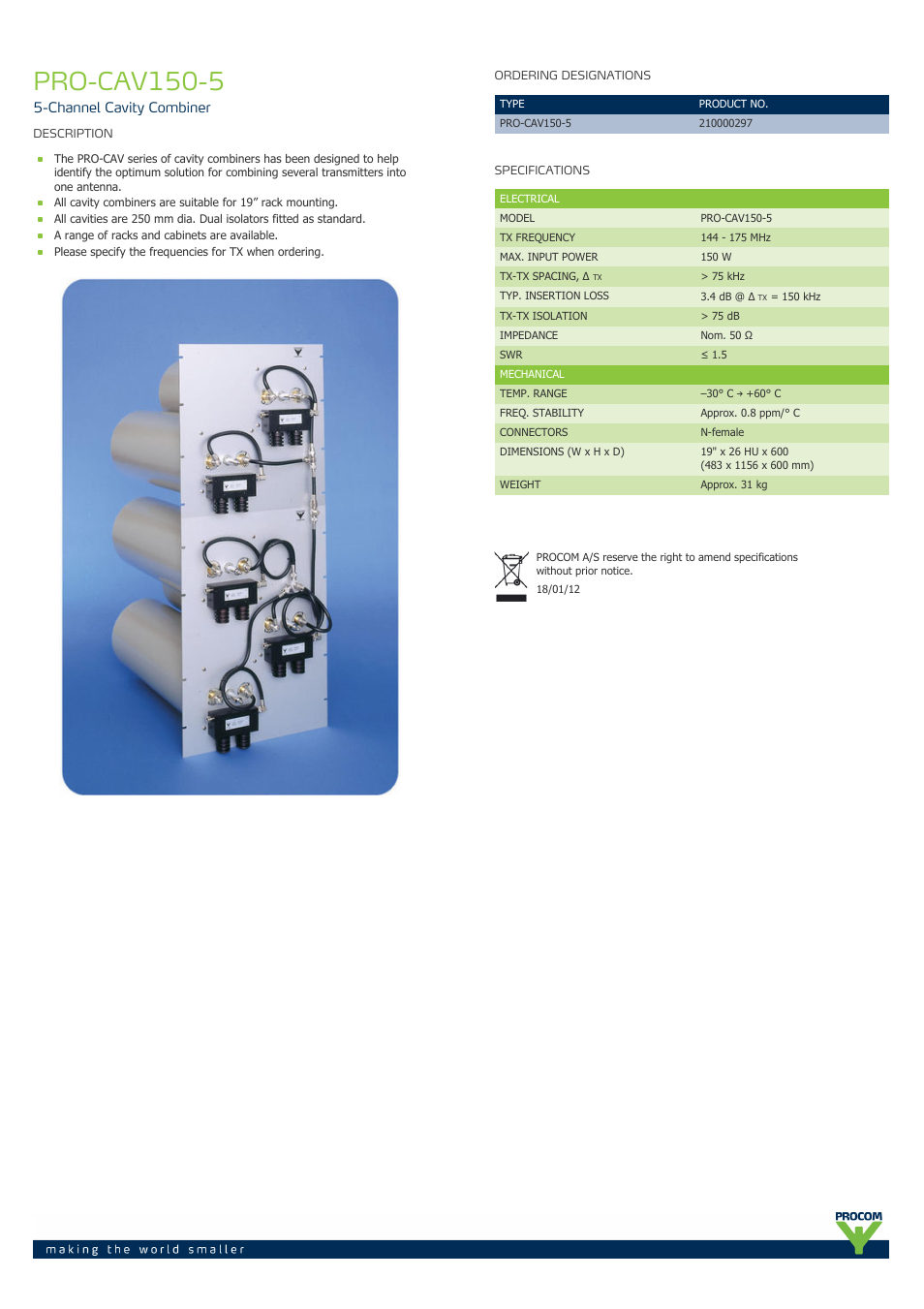Procom PRO-cav150-5 User Manual | 1 page