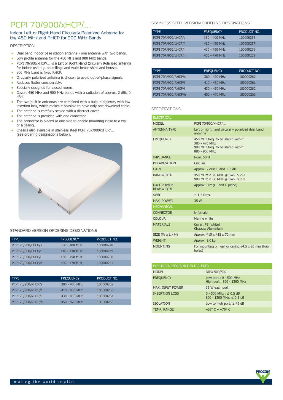 Procom PCPI-70-900-xhcp-... User Manual | 2 pages