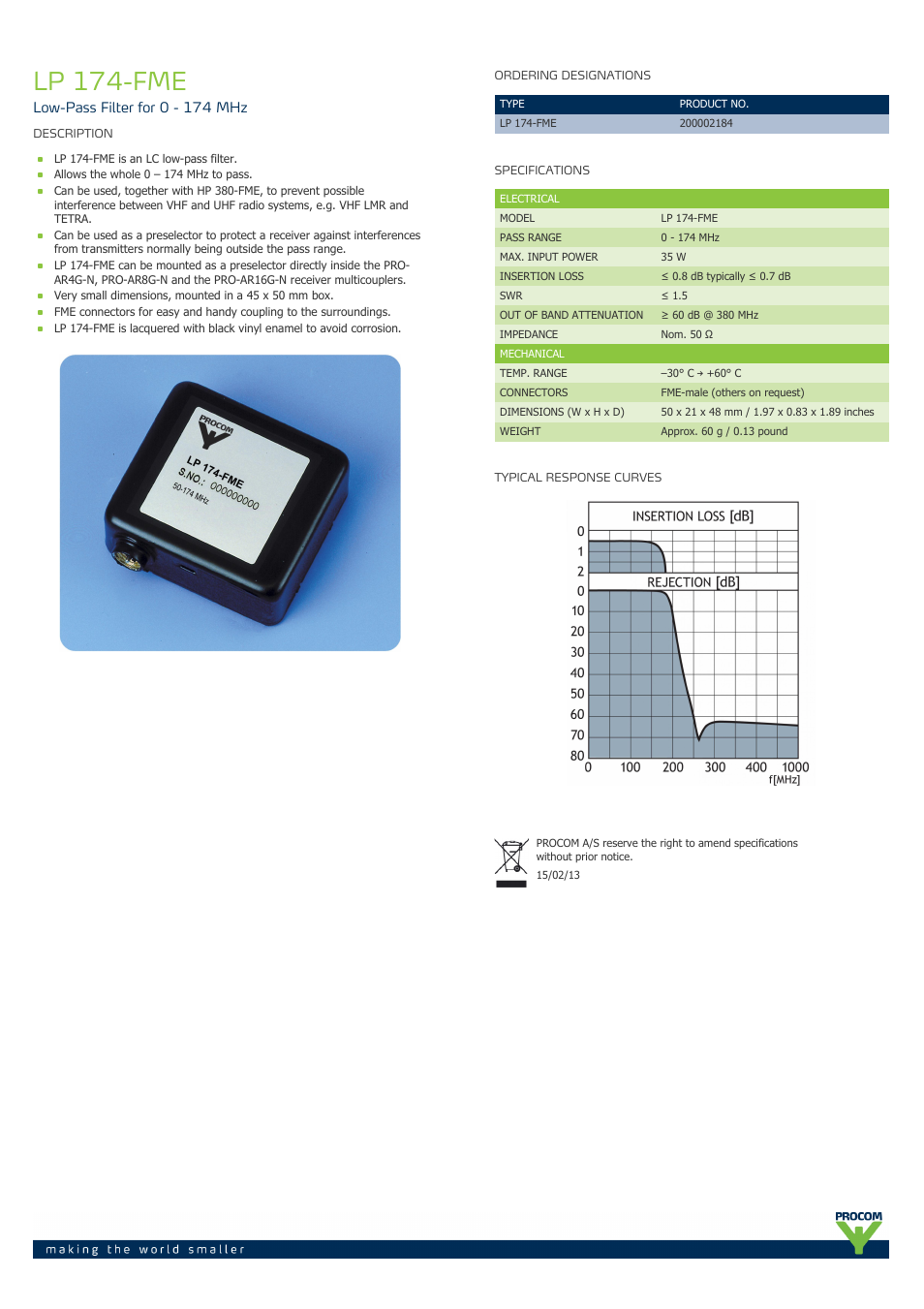 Procom LP 174-fme User Manual | 1 page