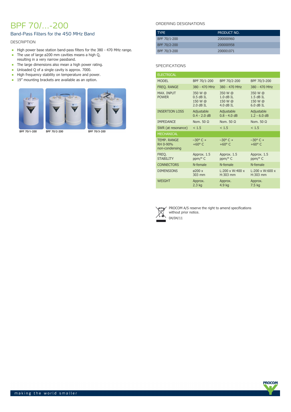 Procom BPF 70-...-200 User Manual | 1 page