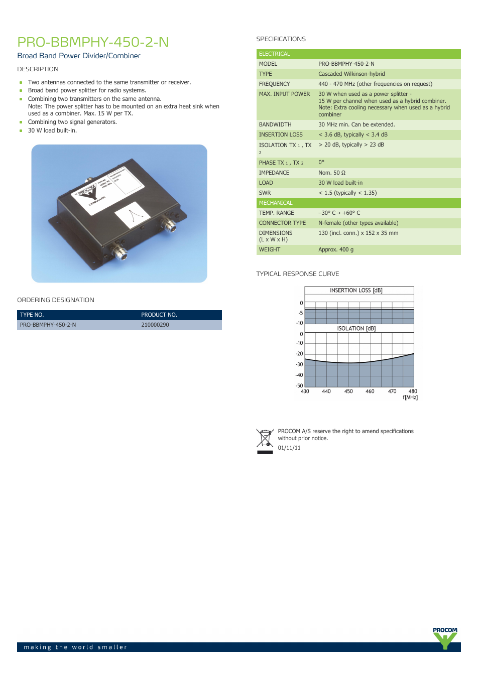 Procom PRO-bbmphy-450-2-n User Manual | 1 page