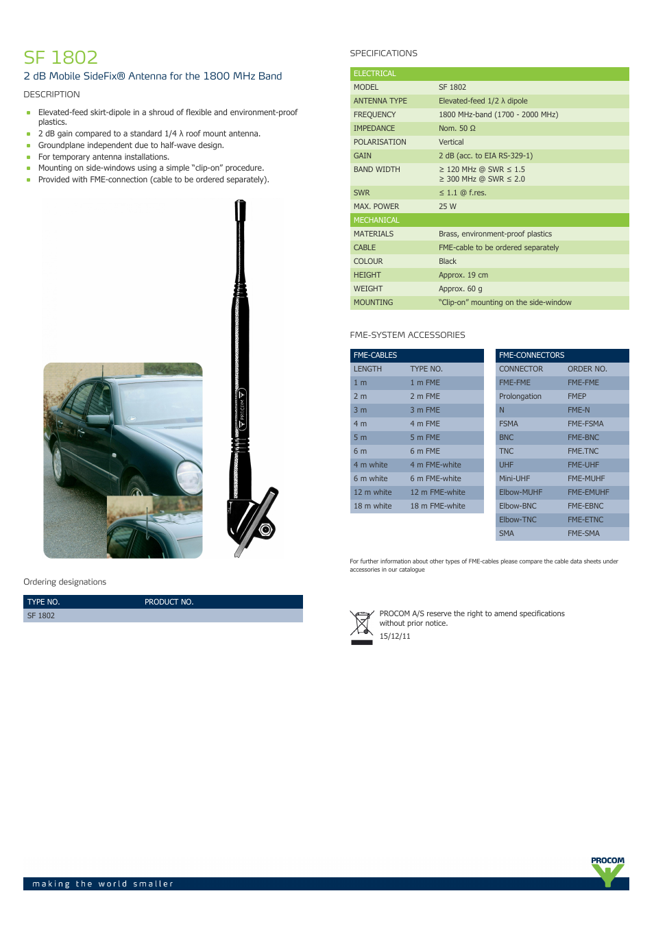 Procom SF 1802 User Manual | 1 page