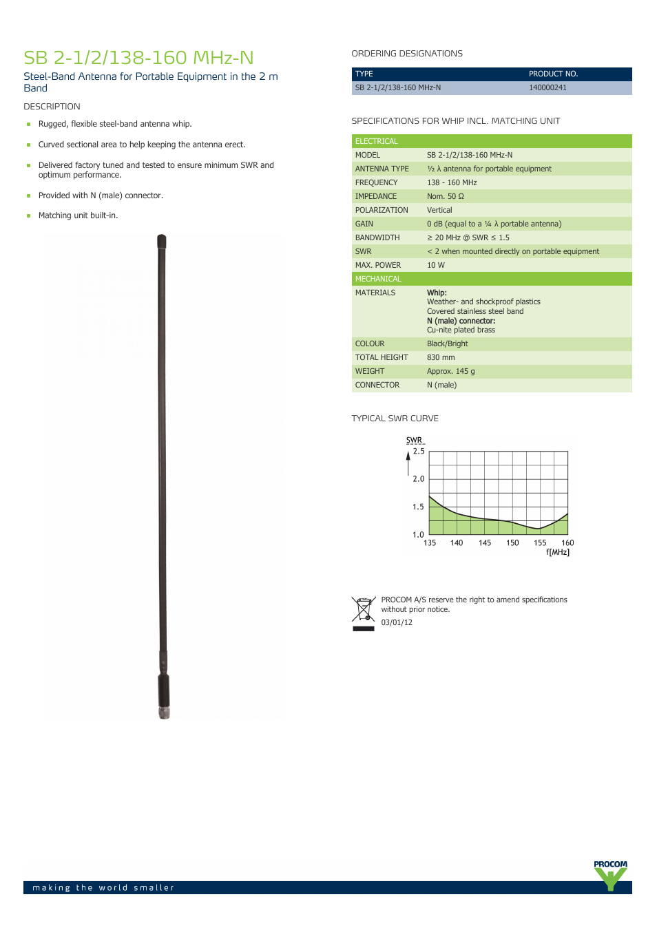 Procom SB 2-1-2-138-160-mhz-n User Manual | 1 page