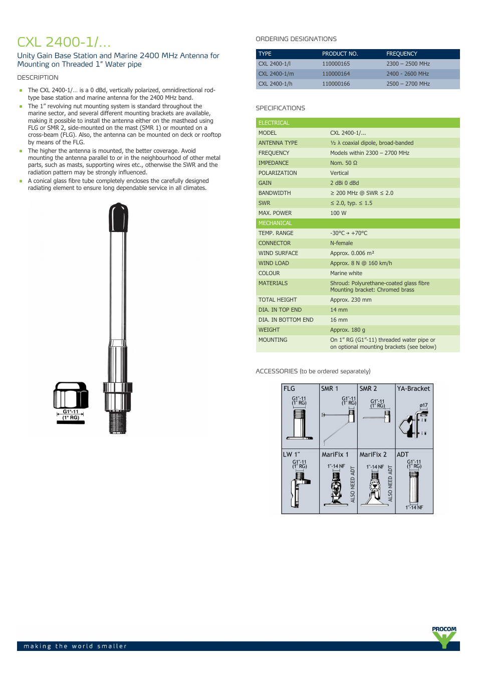 Procom CXL 2400-1-... User Manual | 2 pages