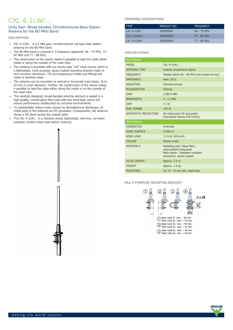 Procom CXL 4-1LW-... User Manual | 2 pages