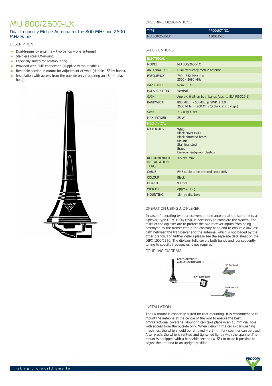 Procom MU 800-2600-lx User Manual | 2 pages