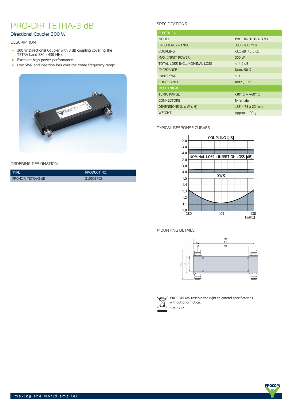 Procom PRO-dir-tetra-3-db User Manual | 1 page