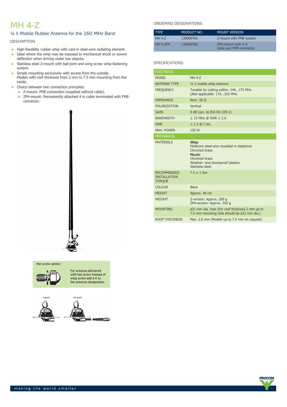 Procom MH 4-Z User Manual | 2 pages