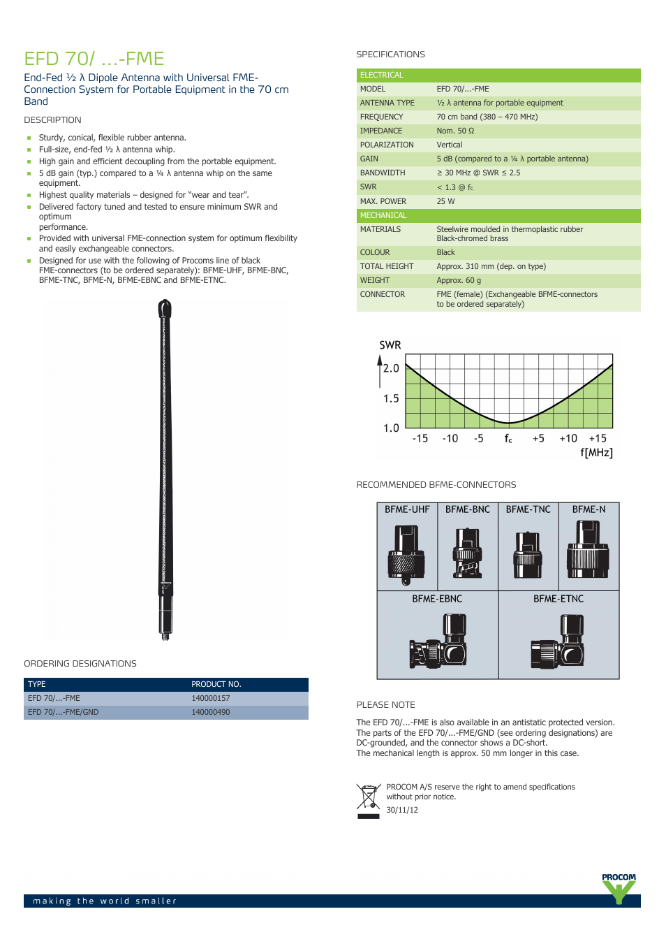 Procom EFD 70-...-fme User Manual | 1 page