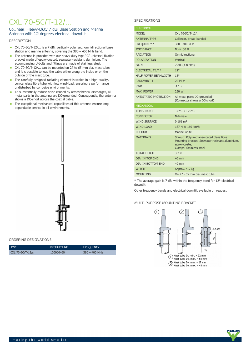 Procom CXL 70-5c-t-12-... User Manual | 2 pages