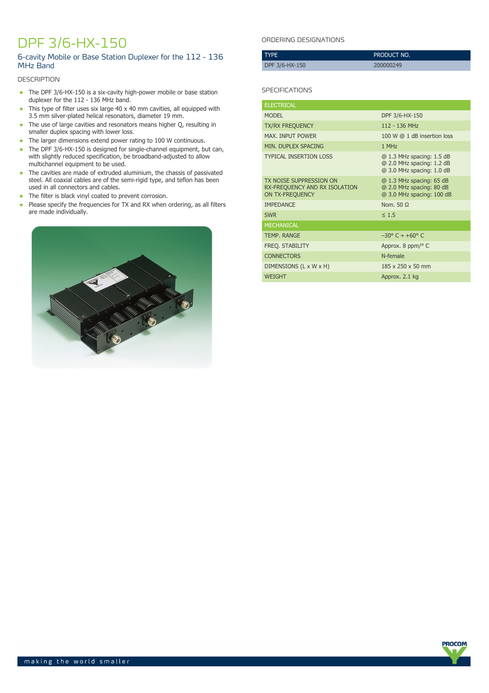 Procom DPF 3-6-hx-150 User Manual | 2 pages