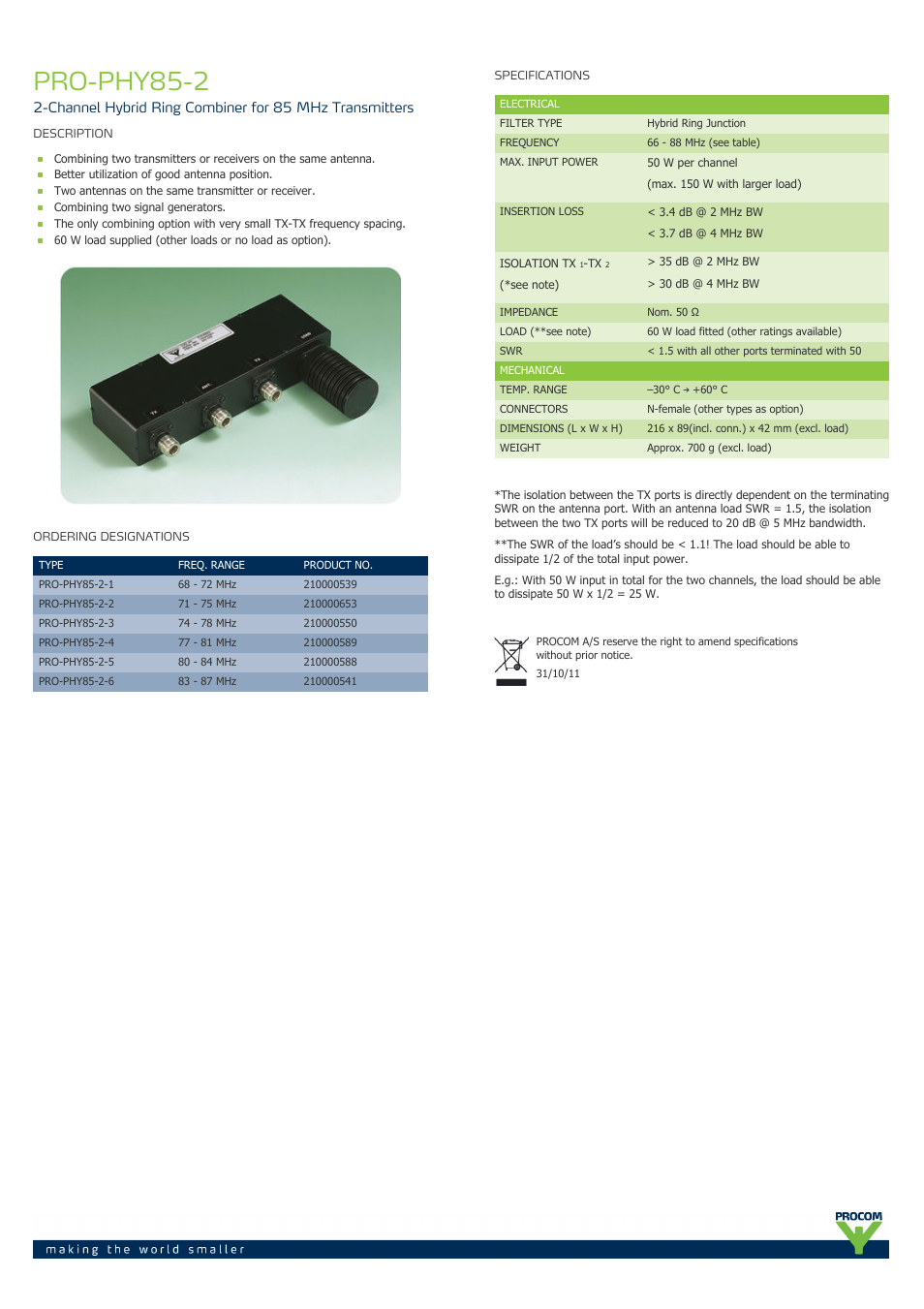 Procom PRO-phy85-2-... User Manual | 1 page