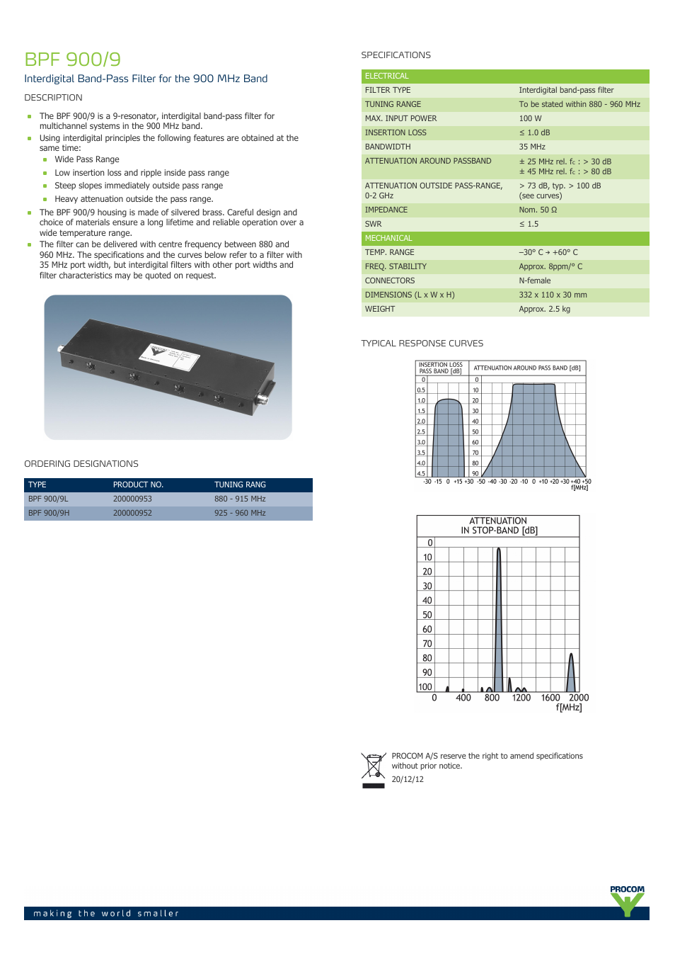 Procom BPF 900-9 User Manual | 1 page