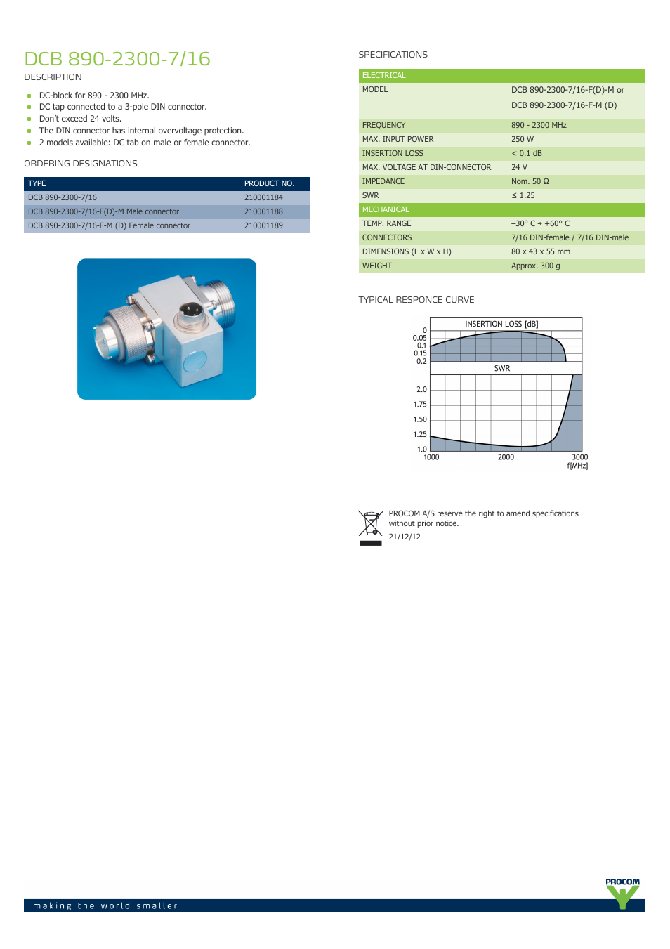 Procom DCB-890-2300-7-16 User Manual | 1 page
