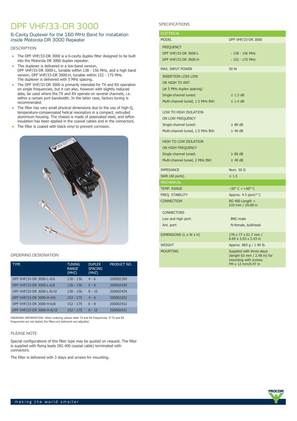 Procom DPF vhf-33-dr-3000 User Manual | 2 pages