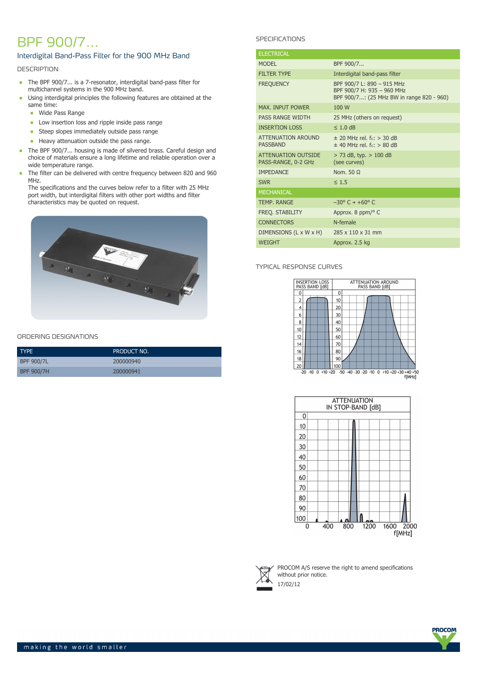 Procom BPF 900-7... User Manual | 1 page