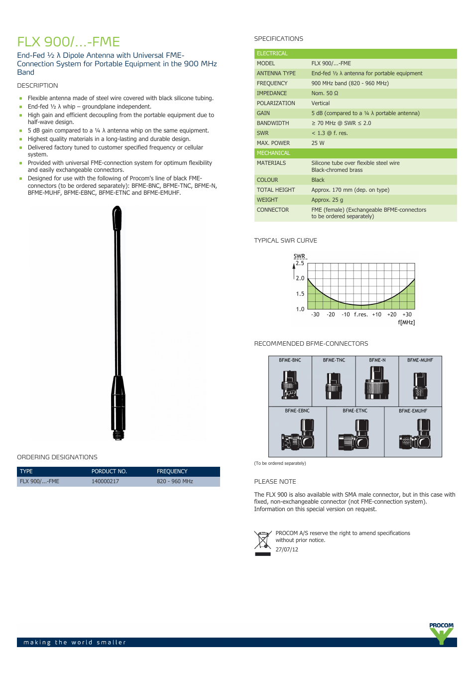 Procom FLX 900-...-fme User Manual | 1 page